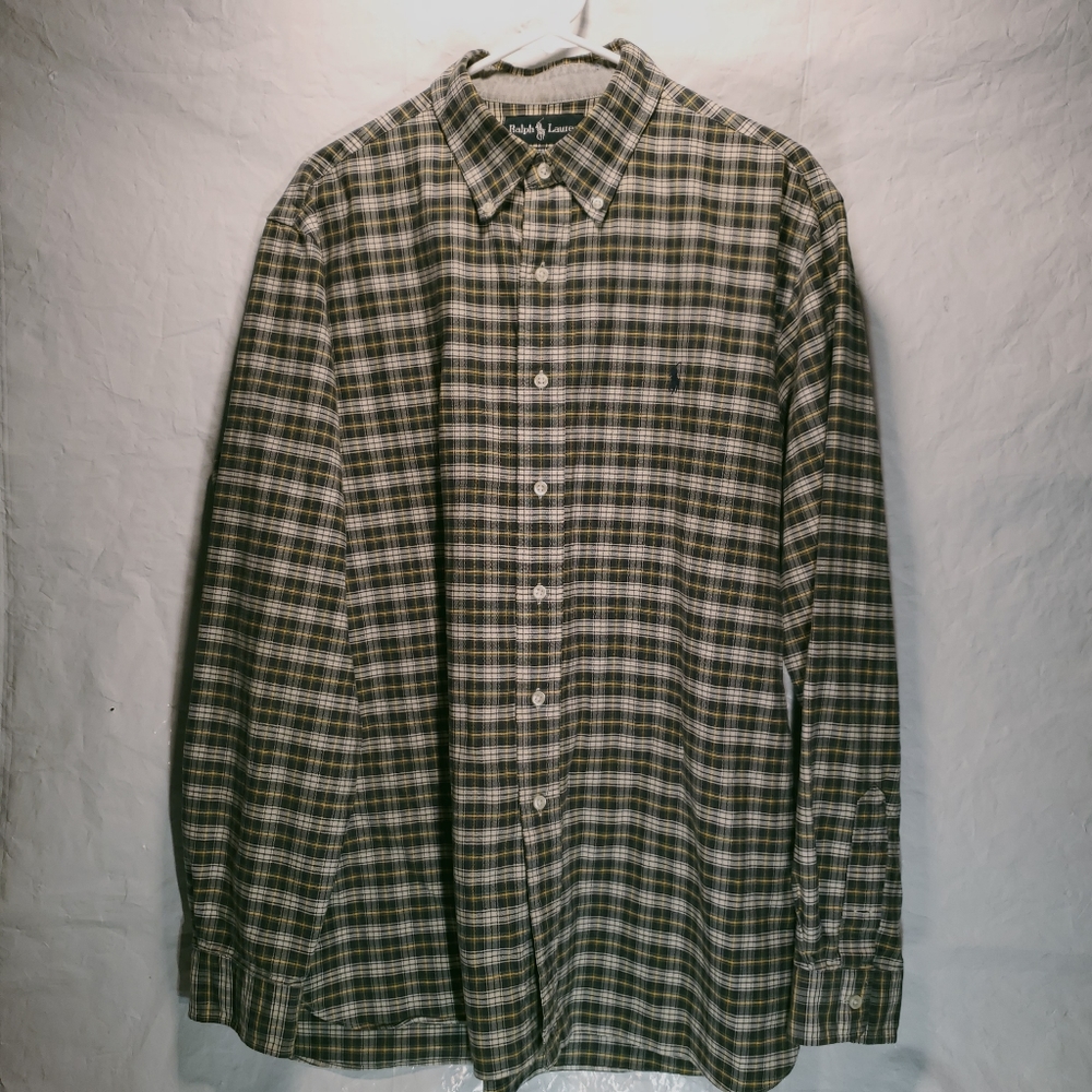 Ralph Lauren Custom Fit Plaid Flannel Button Down Shirt Mens Sz. XL